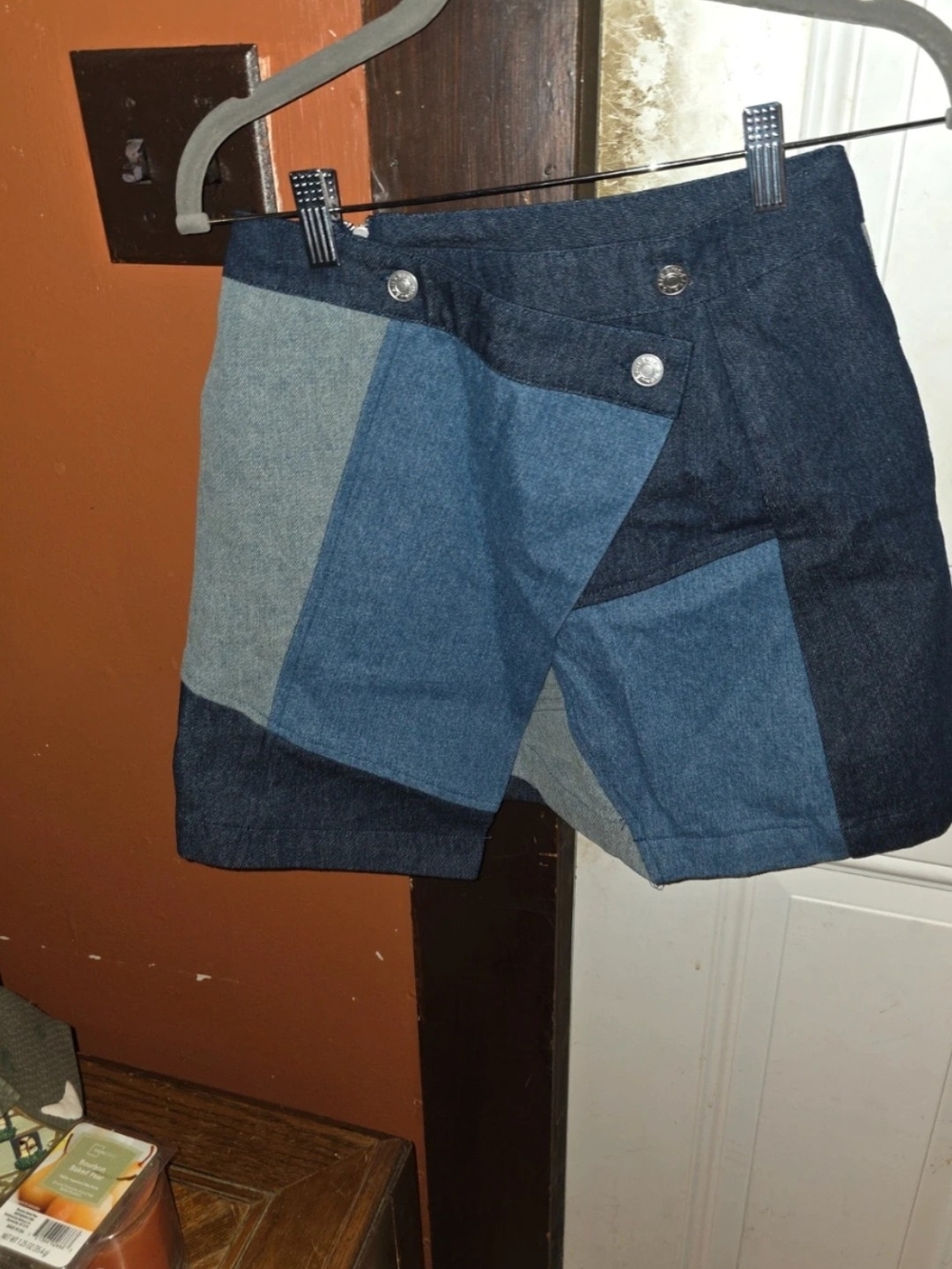 Vici Patchwork Denim Skirt  in Dark and Light Blue